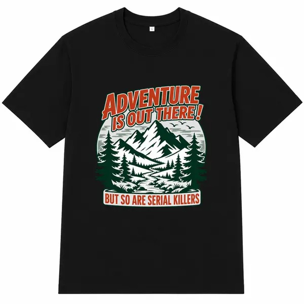 Outdoor Adventure Wear - T-shirt noir à imprimé lettres pour
