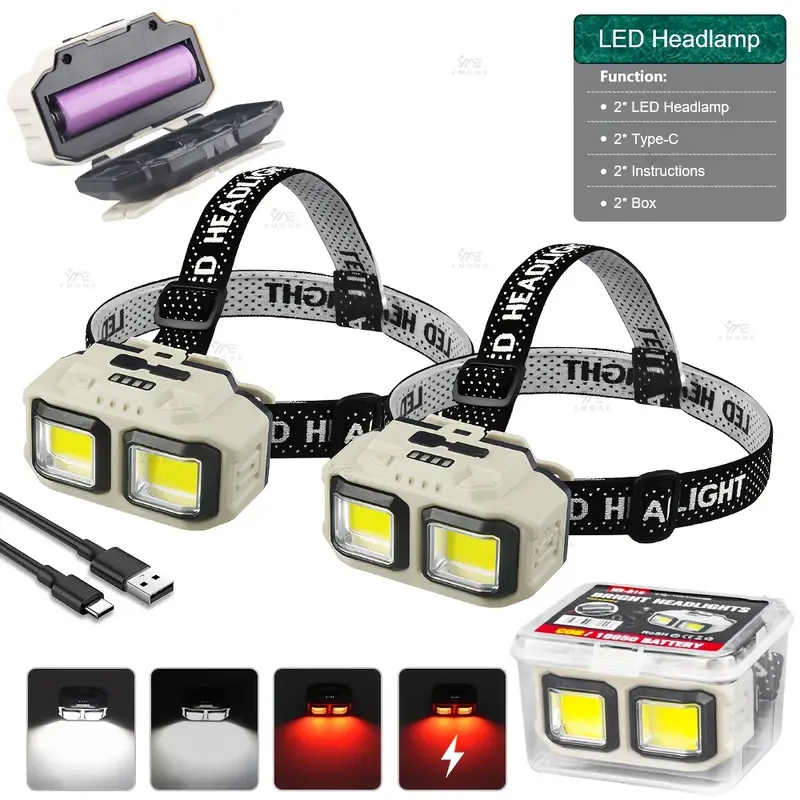 Lampe frontale LED COB Recharg - Headlamp Waterproof Rechargeable avis et prix